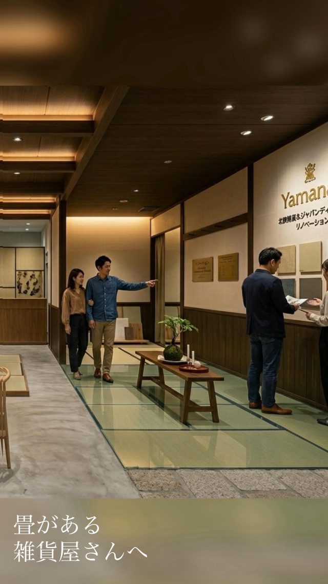 畳はどこへ...↓

和モダンな雑貨屋さん。
目を惹くなぁと思ったら、畳が敷いてありました。

ディスプレイとしての、住む場所以外への畳の使い方。
日本の侘び寂びは色んなところで取り入れられます♪

和モダンな店舗デザインをお考えの際は、
是非ちょっと置いてみてください✨

#畳 #畳のある暮らし #店舗デザイン #和室