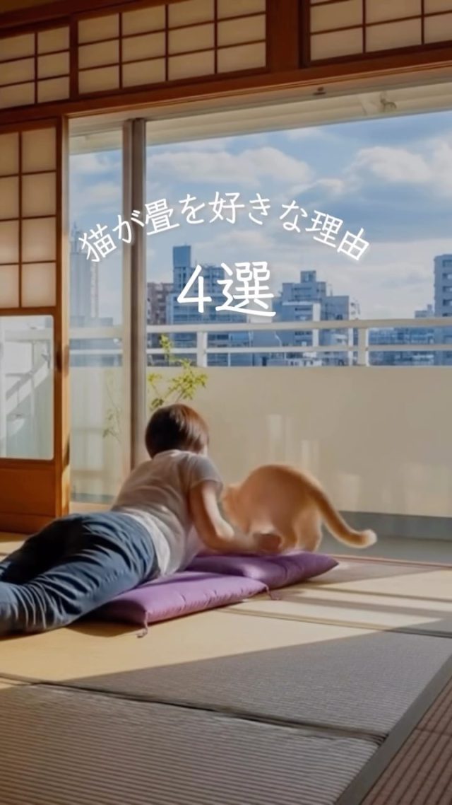 @yamanaka_sg ...↓

猫が畳を好きなのは、
機能的、身体的な理由がいくつかります。

1.クッション性がある
畳はフローリングよりも柔らかく、
クッション性が高いので、
関節への負担も少なくて心地よい

2.夏は涼しく、冬は暖かい
畳に使うい草は、
空気を多く含んでいるので、
断熱性と保温性が高い。
夏は外の暑さを遮り、冬は暖かいので、
温度に敏感な猫には最高の寝床。

3.吸湿性でさらさら
天然い草を使用する畳は、
湿度が高い時は湿気を吸収して、
逆に乾燥している時は放出する。
湿気の多い時期でもさらさらとした肌触りなので、
寝転がって寛ぐのに最適。

4.匂いと質感
い草の香りがリラックス効果をもたらして、
猫を落ち着かせてくれます。
表面の凹凸は肉球に気持ちよく、
爪とぎにも適している為、本能的に好む場所に。

猫ちゃんにとって、最高の寝床であり、
お気に入りの爪とぎ場所となる畳。

爪どきは困るなぁって時には、
爪とぎ防止シートか、
傷に強い畳へのリフォームも考えてみてください♪

#畳 #ねこのいる暮らし #畳と猫 #猫と和室
